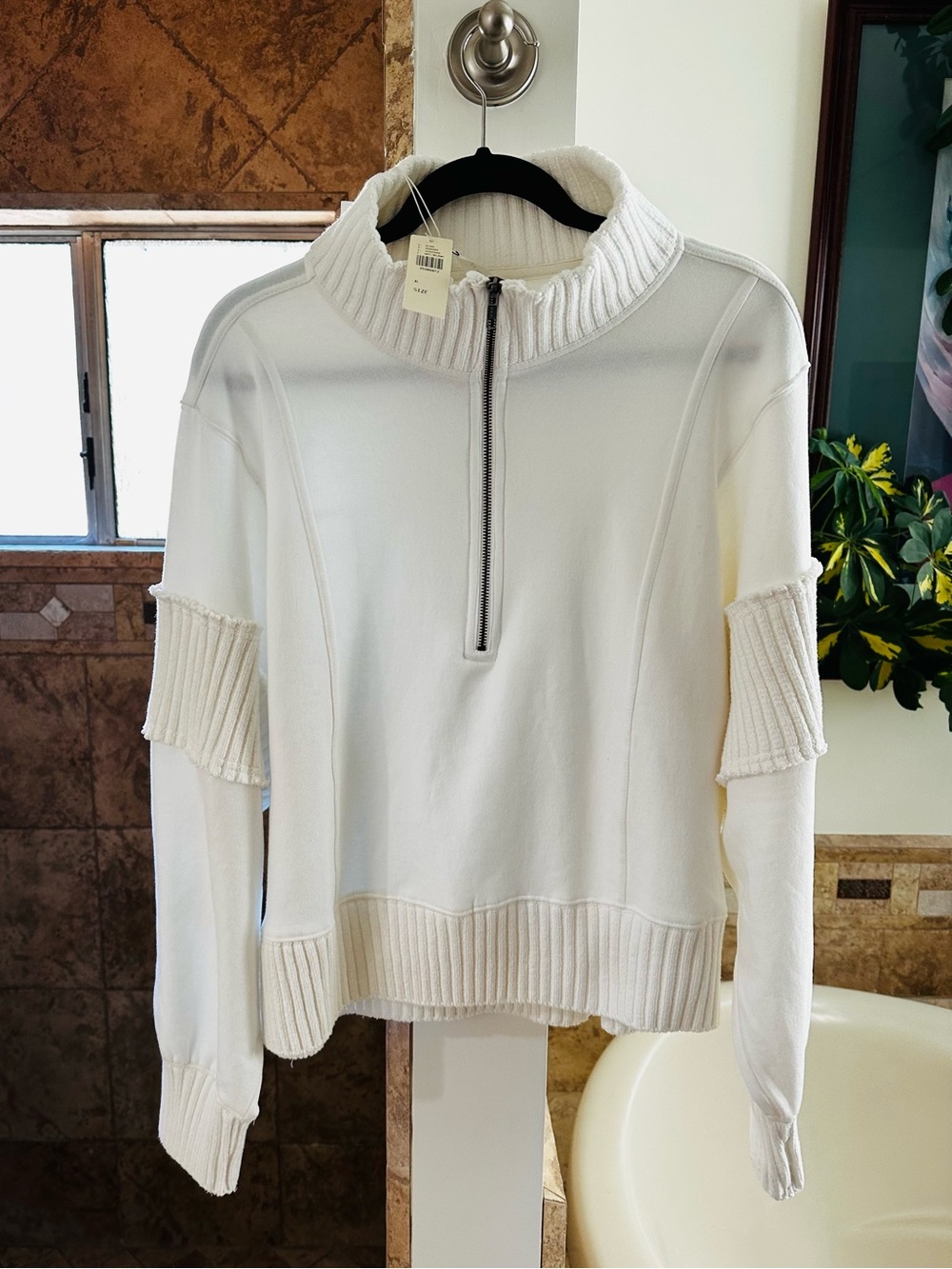NWT Anthropologie Daily Practice White Half-Zip Pullover Sweatshirt Top XL